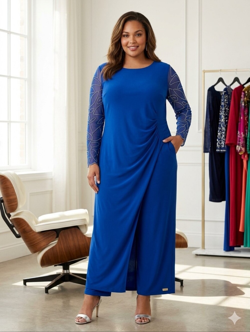 Monroe & Main Royal Blue Beaded Jumpsuit Dress Size 2x New Without Tags